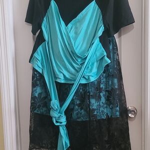 Black and Teal Dress with Lace Overlay